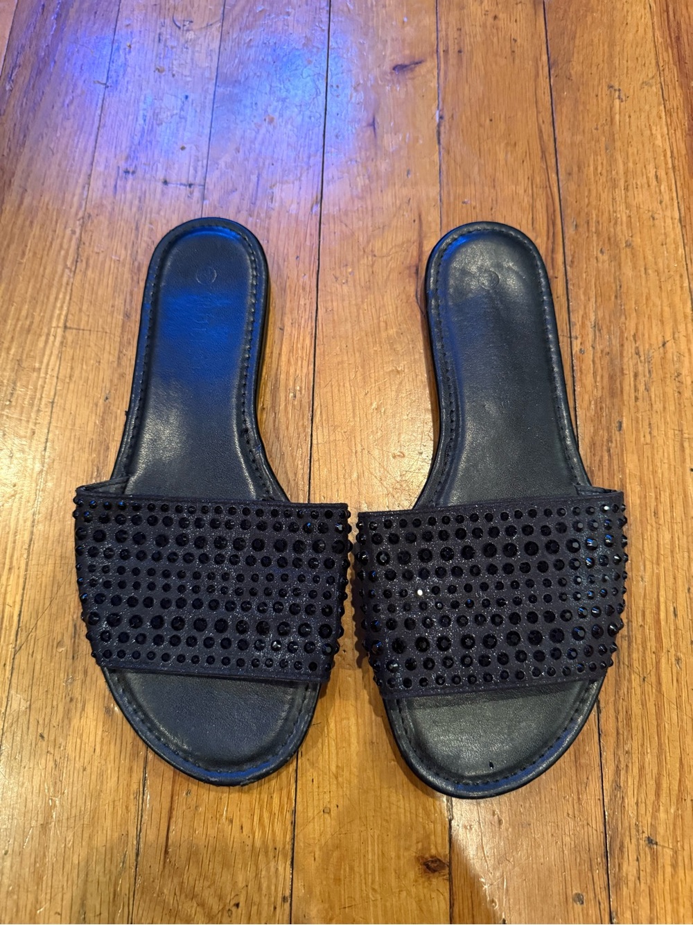 Wild Diva Black Crystal-Embellished Slide Sandals
